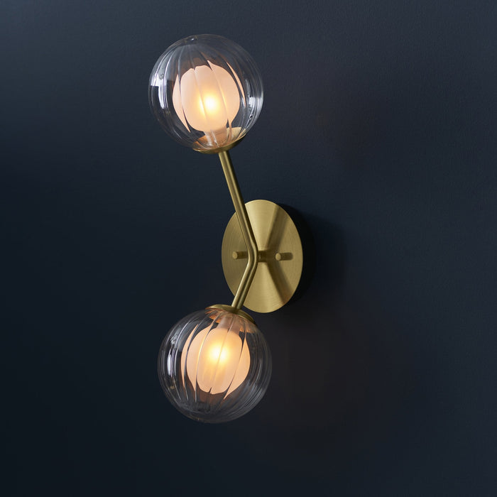 Endon 96691 2 Light Wall Light Satin Brass Plate & Clear/frosted Glass
