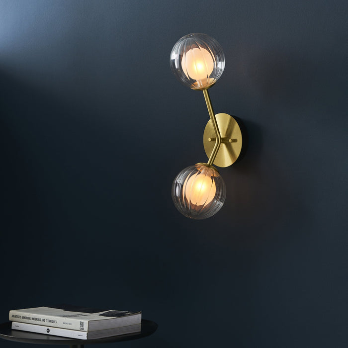 Endon 96691 2 Light Wall Light Satin Brass Plate & Clear/frosted Glass