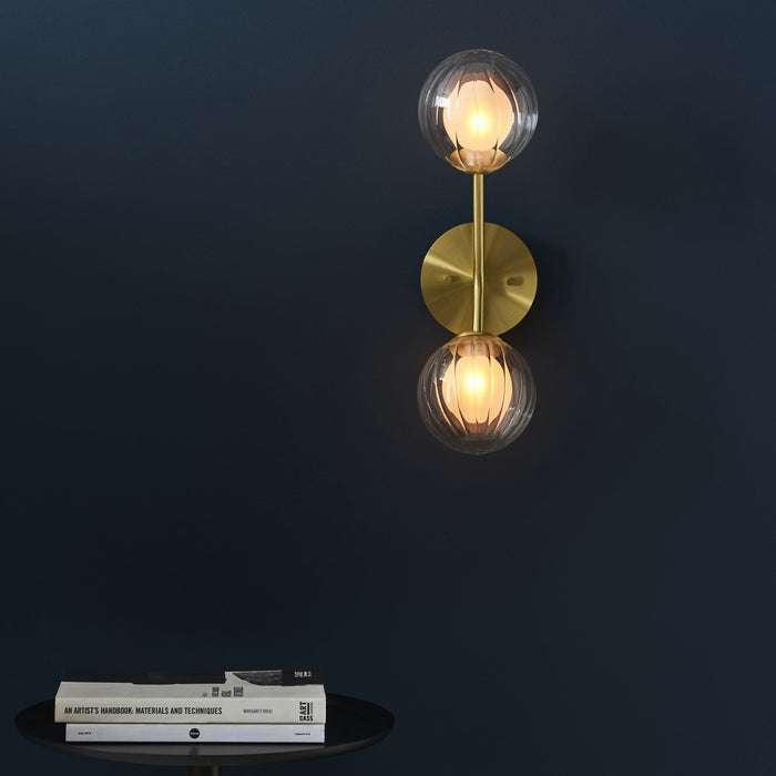 Endon 96691 2 Light Wall Light Satin Brass Plate & Clear/frosted Glass