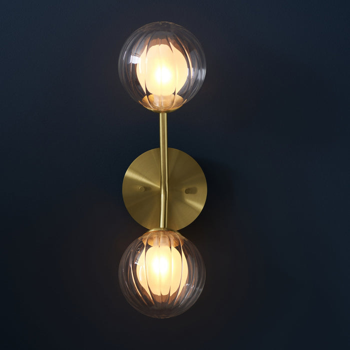 Endon 96691 2 Light Wall Light Satin Brass Plate & Clear/frosted Glass