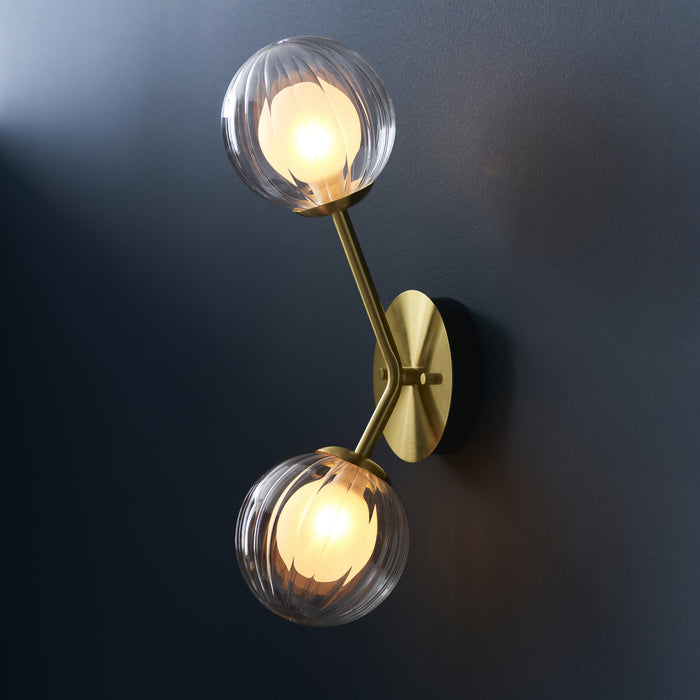 Endon 96691 2 Light Wall Light Satin Brass Plate & Clear/frosted Glass