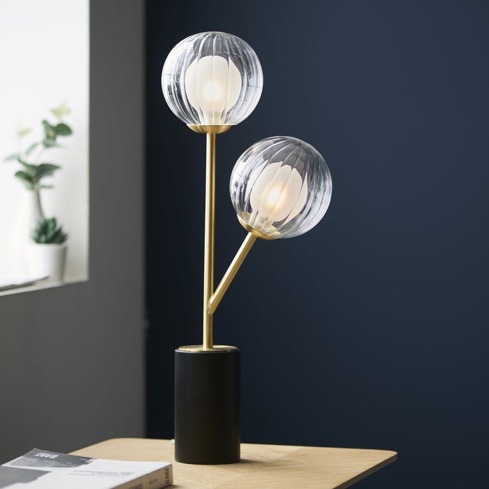 Endon 96692 2 Light Table Lamp Satin Brass Plate & Clear/frosted Glass