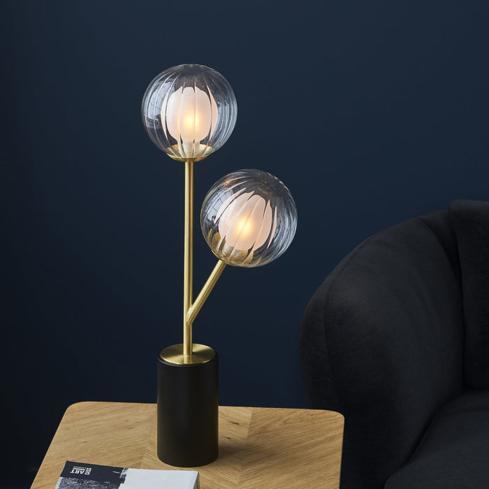 Endon 96692 2 Light Table Lamp Satin Brass Plate & Clear/frosted Glass