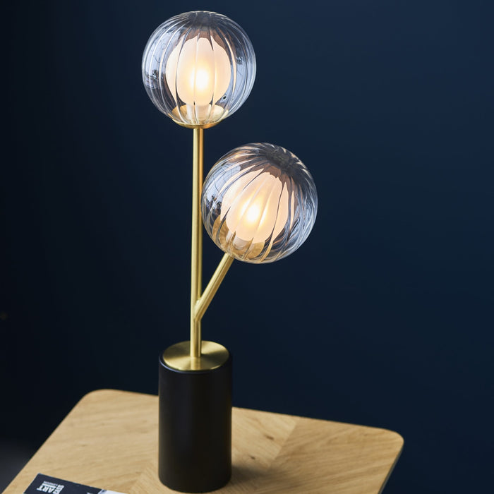 Endon 96692 2 Light Table Lamp Satin Brass Plate & Clear/frosted Glass