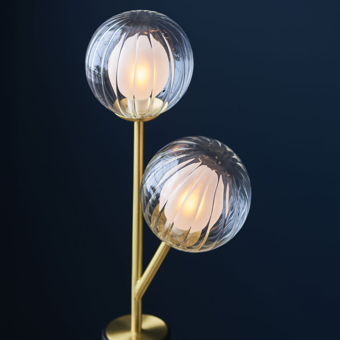 Endon 96692 2 Light Table Lamp Satin Brass Plate & Clear/frosted Glass
