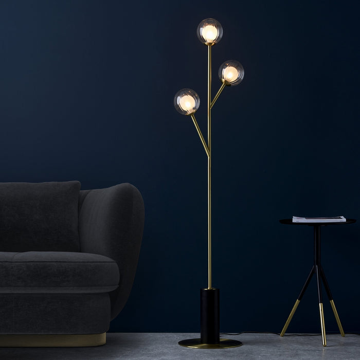 Endon 96693 3 Light Floor Lamp Satin Brass Plate & Clear/frosted Glass