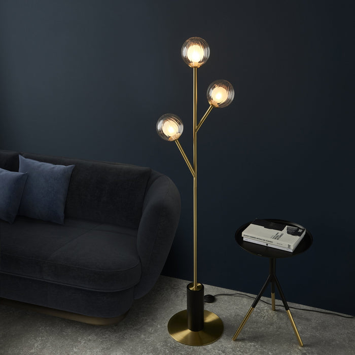 Endon 96693 3 Light Floor Lamp Satin Brass Plate & Clear/frosted Glass