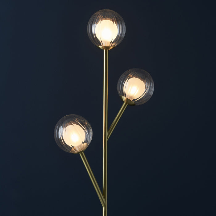 Endon 96693 3 Light Floor Lamp Satin Brass Plate & Clear/frosted Glass