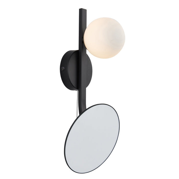 Endon 96729 Bathroom 1 Light Wall Light Matt Black, Mirrored Glass With Opal Glass
