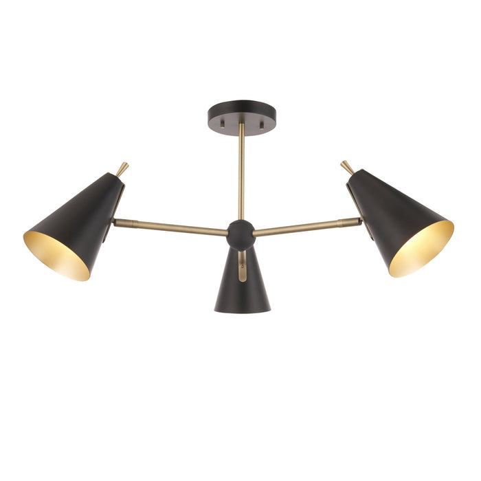 Endon 96746 3 Light Semi Flush Ceiling Light Matt Antique Brass Plate & Matt Black