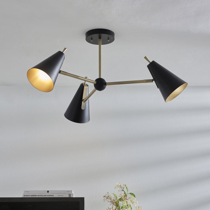 Endon 96746 3 Light Semi Flush Ceiling Light Matt Antique Brass Plate & Matt Black