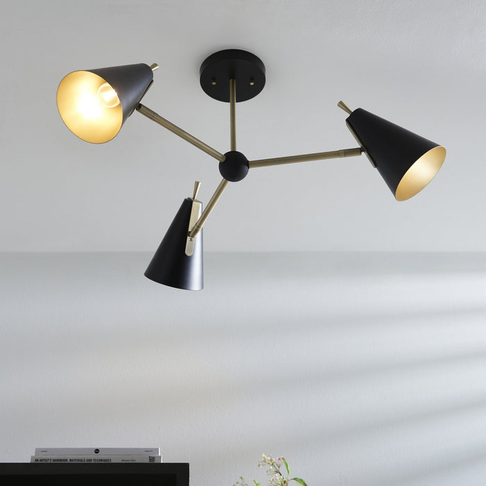 Endon 96746 3 Light Semi Flush Ceiling Light Matt Antique Brass Plate & Matt Black