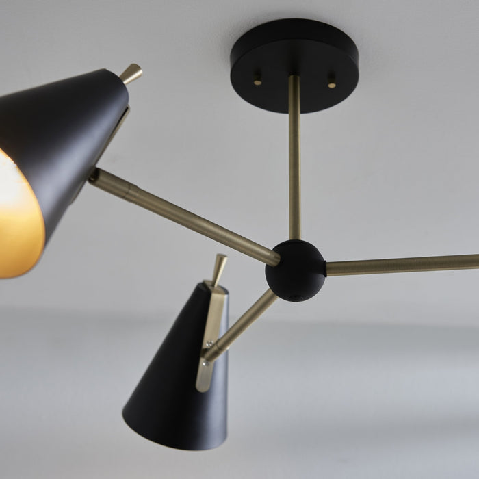 Endon 96746 3 Light Semi Flush Ceiling Light Matt Antique Brass Plate & Matt Black