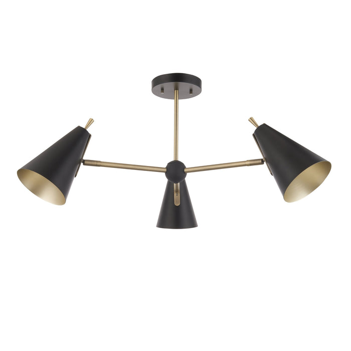 Endon 96746 3 Light Semi Flush Ceiling Light Matt Antique Brass Plate & Matt Black