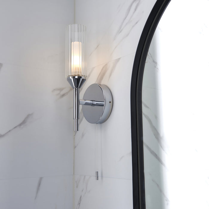 Nelson Lighting NL947171 Bathroom 1 Light Wall Light Chrome Plate & Clear/frosted Ribbed Glass