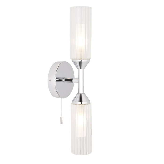 Nelson Lighting NL947172 Bathroom 2 Light Wall Light Chrome Plate & Clear/frosted Ribbed Glass