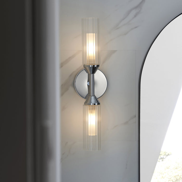 Endon 97172 Bathroom 2 Light Wall Light Chrome Plate & Clear/frosted Ribbed Glass