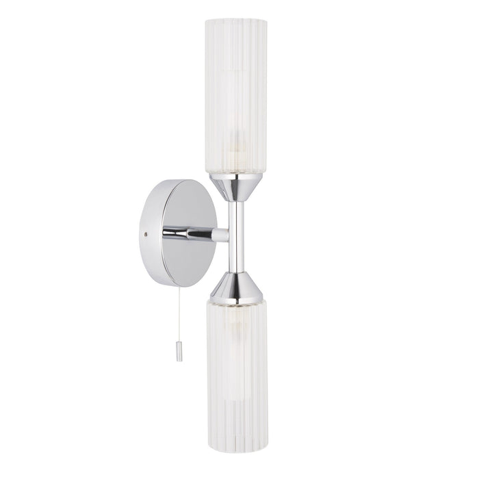 Nelson Lighting NL947172 Bathroom 2 Light Wall Light Chrome Plate & Clear/frosted Ribbed Glass