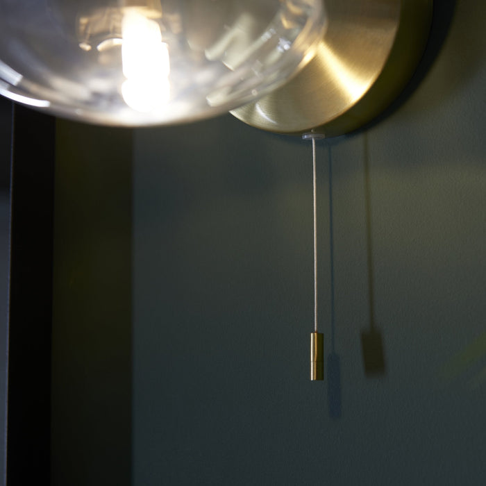 Nelson Lighting NL947182 Bathroom 1 Light Wall Light Satin Brass Plate & Clear Ribbed Glass