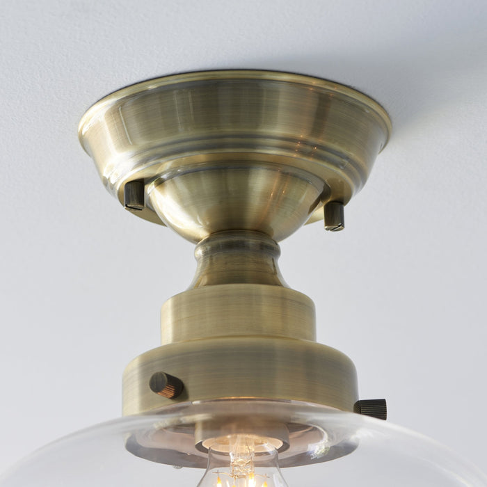 Nelson Lighting NL947687 1 Light Semi Flush Ceiling Light Antique Brass Plate & Clear Glass