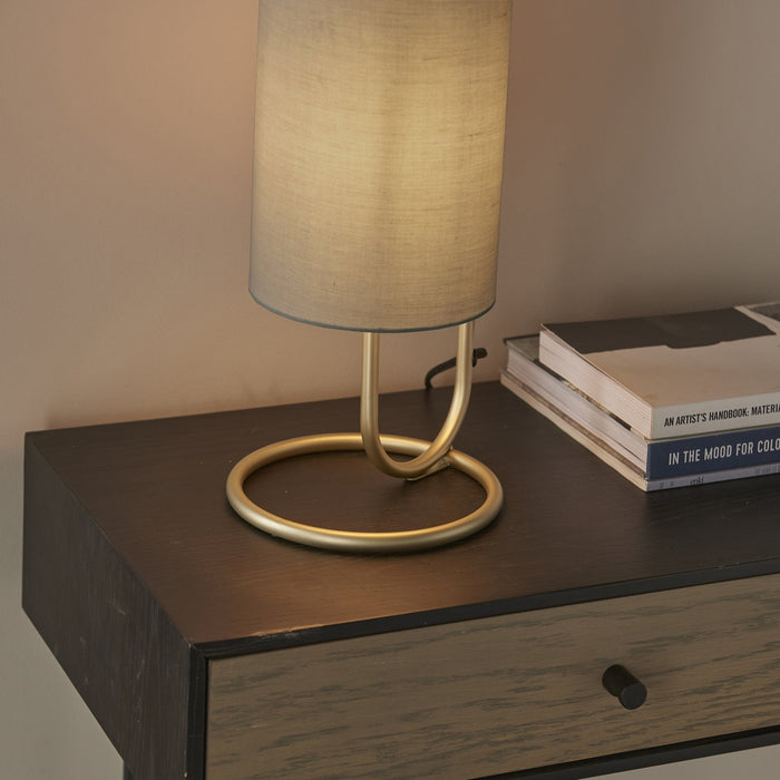 Nelson Lighting NL948089 1 Light Table Lamp Antique Brass Paint & Grey Fabric
