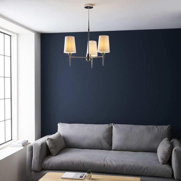 Endon 99455 3 Light Pendant Bright Nickel Plate & Vintage White Fabric