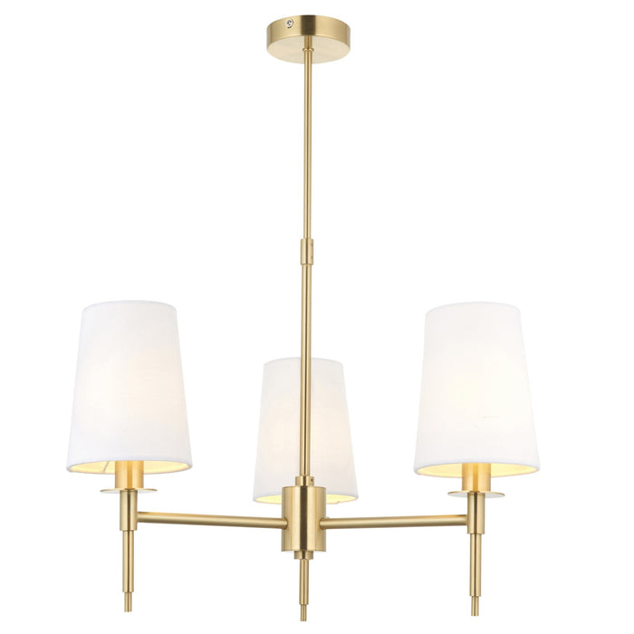 Endon 99456 3 Light Pendant Satin Brass Plate & Vintage White Fabric