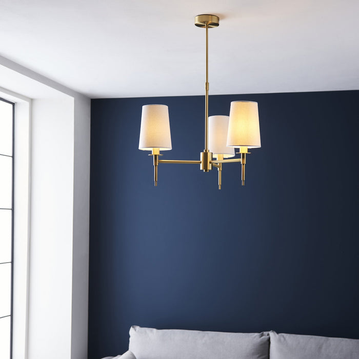 Endon 99456 3 Light Pendant Satin Brass Plate & Vintage White Fabric
