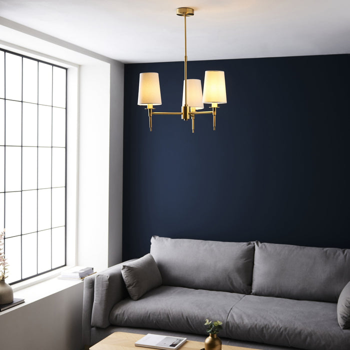 Endon 99456 3 Light Pendant Satin Brass Plate & Vintage White Fabric