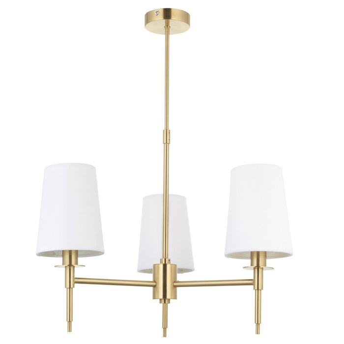 Endon 99456 3 Light Pendant Satin Brass Plate & Vintage White Fabric