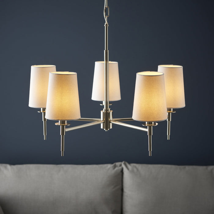 Endon 99457 5 Light Pendant Bright Nickel Plate & Vintage White Fabric