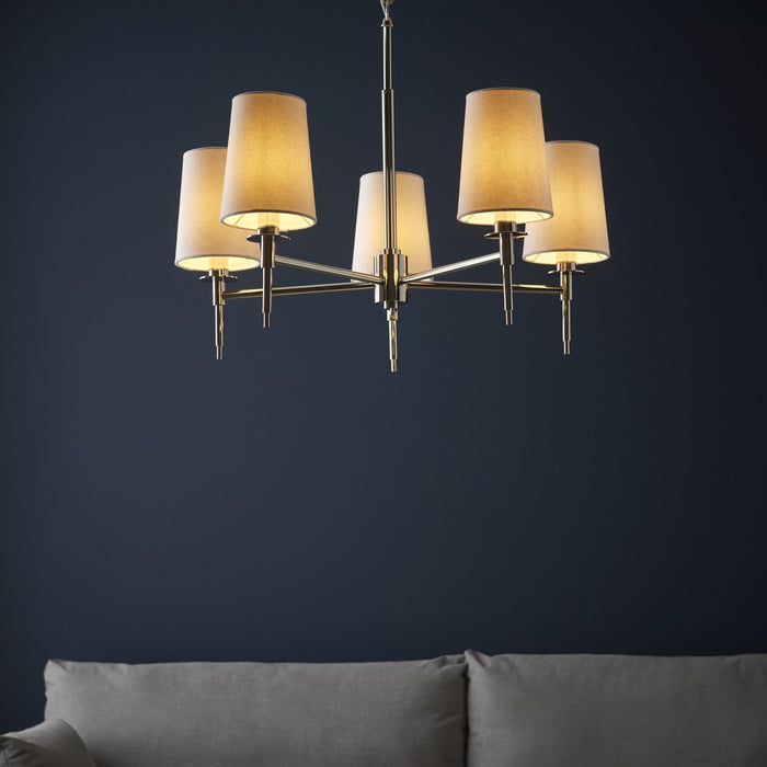 Endon 99457 5 Light Pendant Bright Nickel Plate & Vintage White Fabric
