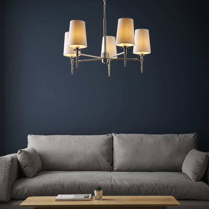 Endon 99457 5 Light Pendant Bright Nickel Plate & Vintage White Fabric