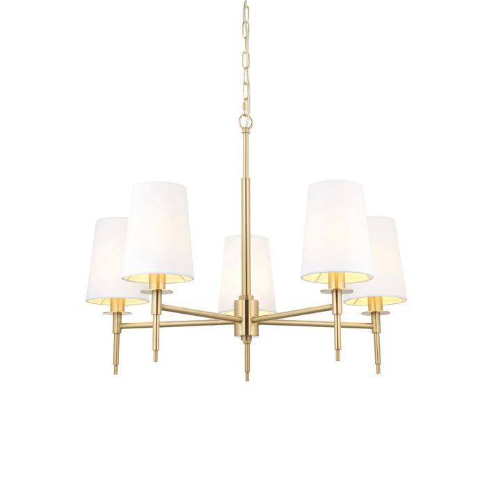 Endon 99458 5 Light Pendant Satin Brass Plate & Vintage White Fabric