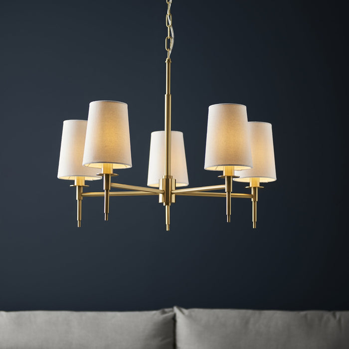 Endon 99458 5 Light Pendant Satin Brass Plate & Vintage White Fabric