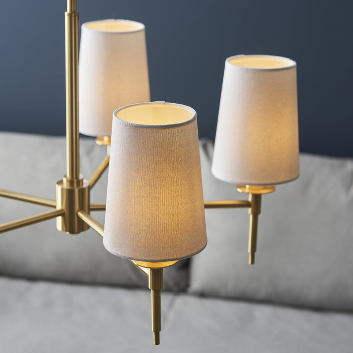 Endon 99458 5 Light Pendant Satin Brass Plate & Vintage White Fabric