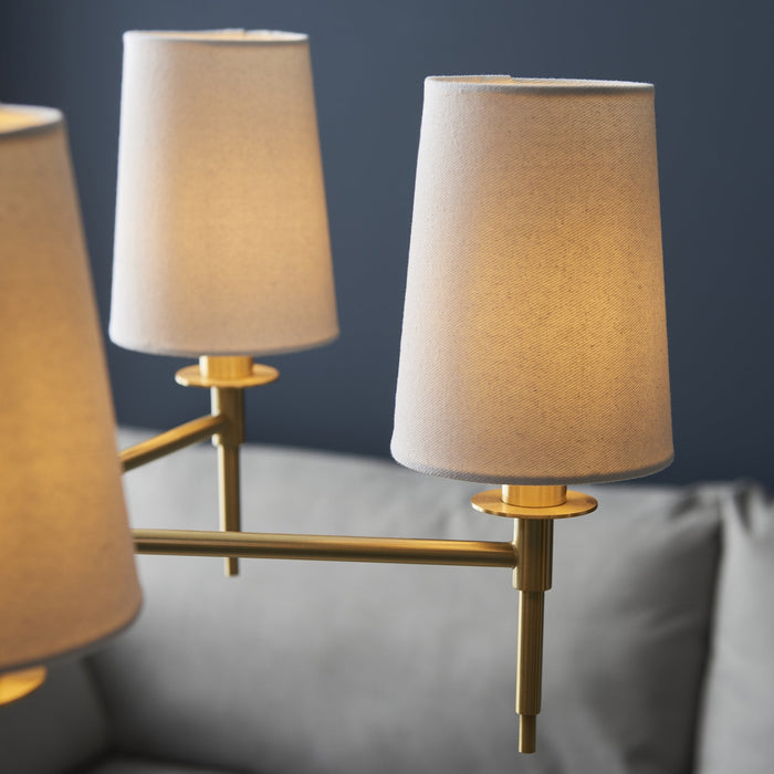 Endon 99458 5 Light Pendant Satin Brass Plate & Vintage White Fabric