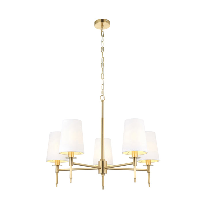 Endon 99458 5 Light Pendant Satin Brass Plate & Vintage White Fabric