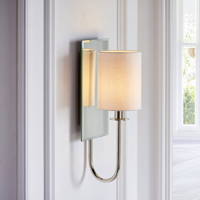 Endon 99515 1 Light Wall Light Bright Nickel Plate & Vintage White Fabric