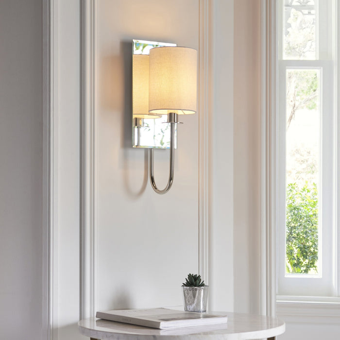 Endon 99515 1 Light Wall Light Bright Nickel Plate & Vintage White Fabric
