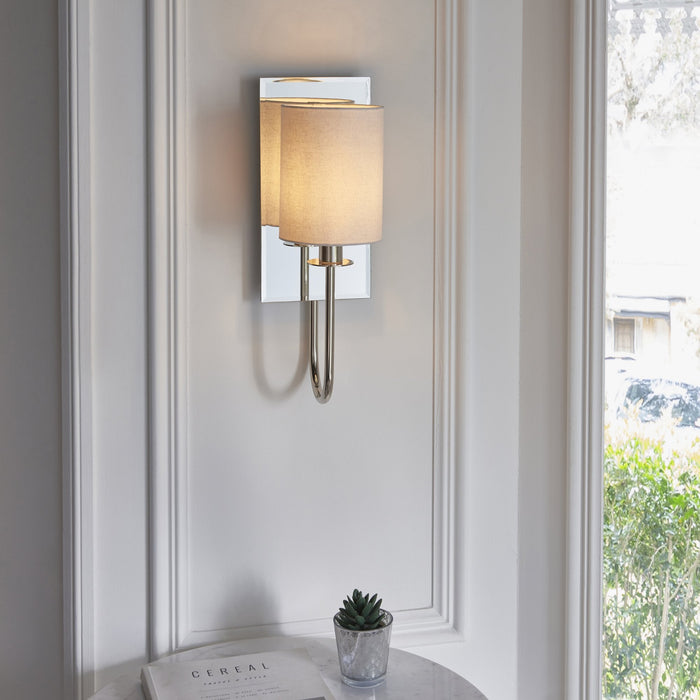 Endon 99515 1 Light Wall Light Bright Nickel Plate & Vintage White Fabric