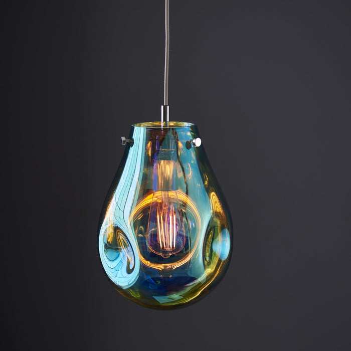 Endon 99517 1 Light Pendant Petrol Metallic Glass & Chrome Plate