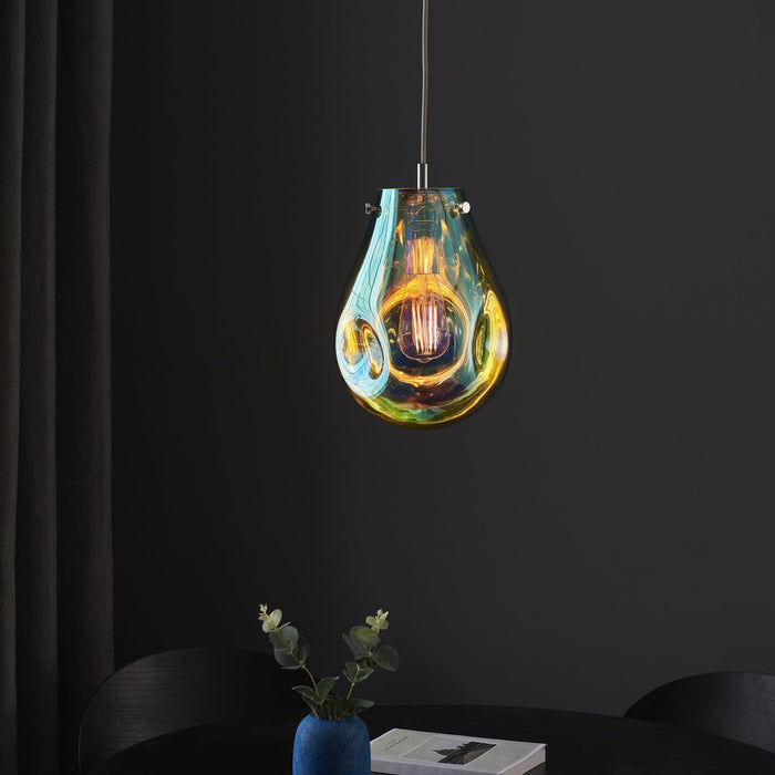 Endon 99517 1 Light Pendant Petrol Metallic Glass & Chrome Plate