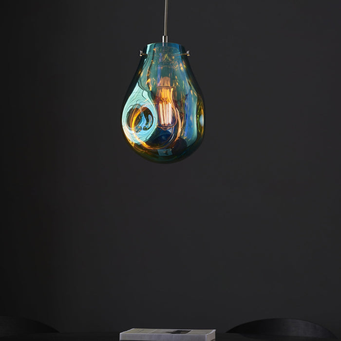 Endon 99517 1 Light Pendant Petrol Metallic Glass & Chrome Plate