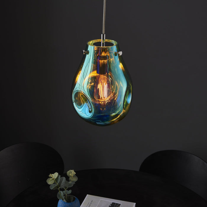 Endon 99517 1 Light Pendant Petrol Metallic Glass & Chrome Plate