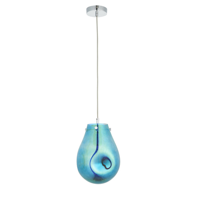 Endon 99517 1 Light Pendant Petrol Metallic Glass & Chrome Plate