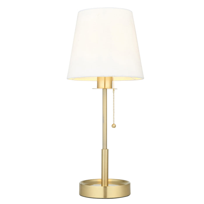 Nelson Lighting NL949595 1 Light Table Lamp Satin Brass Plate & Vintage White Fabric