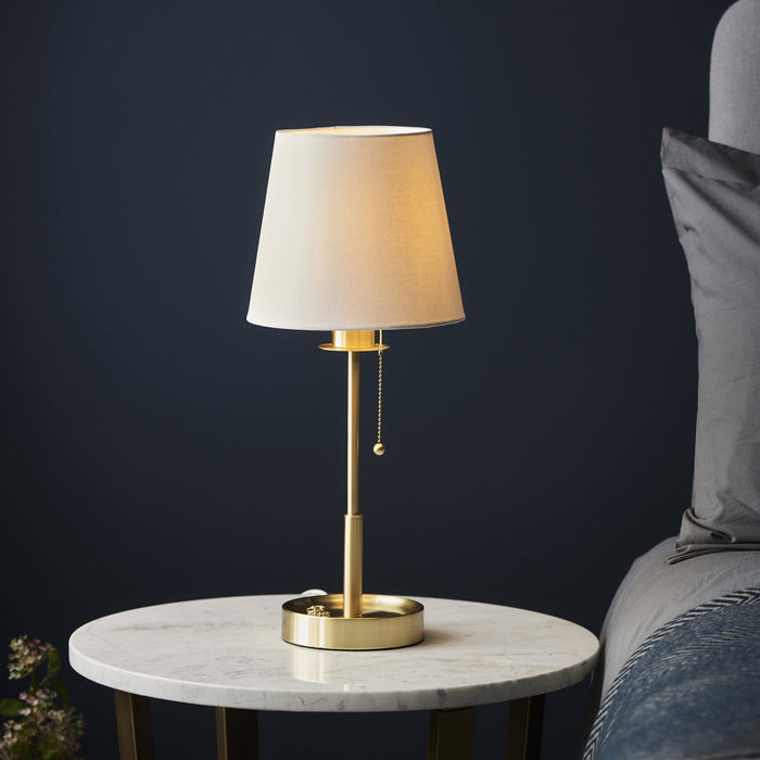 Endon 99595 1 Light Table Lamp Satin Brass Plate & Vintage White Fabric