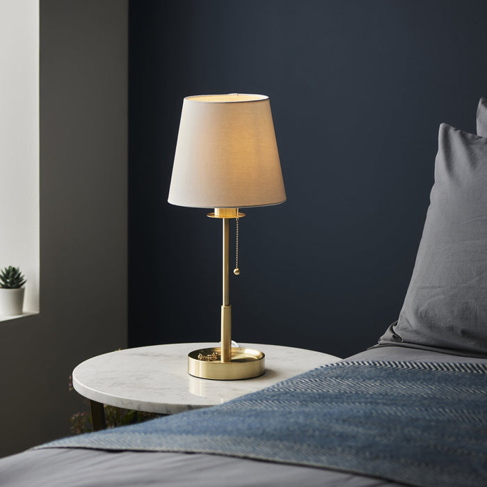 Endon 99595 1 Light Table Lamp Satin Brass Plate & Vintage White Fabric