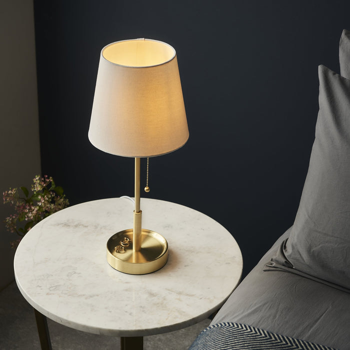 Endon 99595 1 Light Table Lamp Satin Brass Plate & Vintage White Fabric